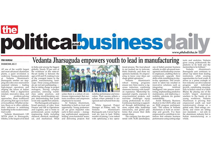 Vedanta Jharsuguda Empowers Youth to lead in Manufacturing
